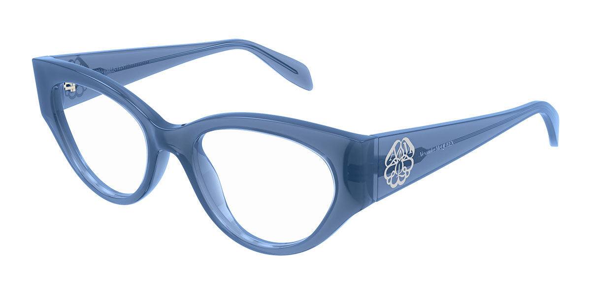 8056376424027 - Alexander McQueen Frau AM0380O 003 Rahmen von BRILLEN Acetat Blau  Katzenauge