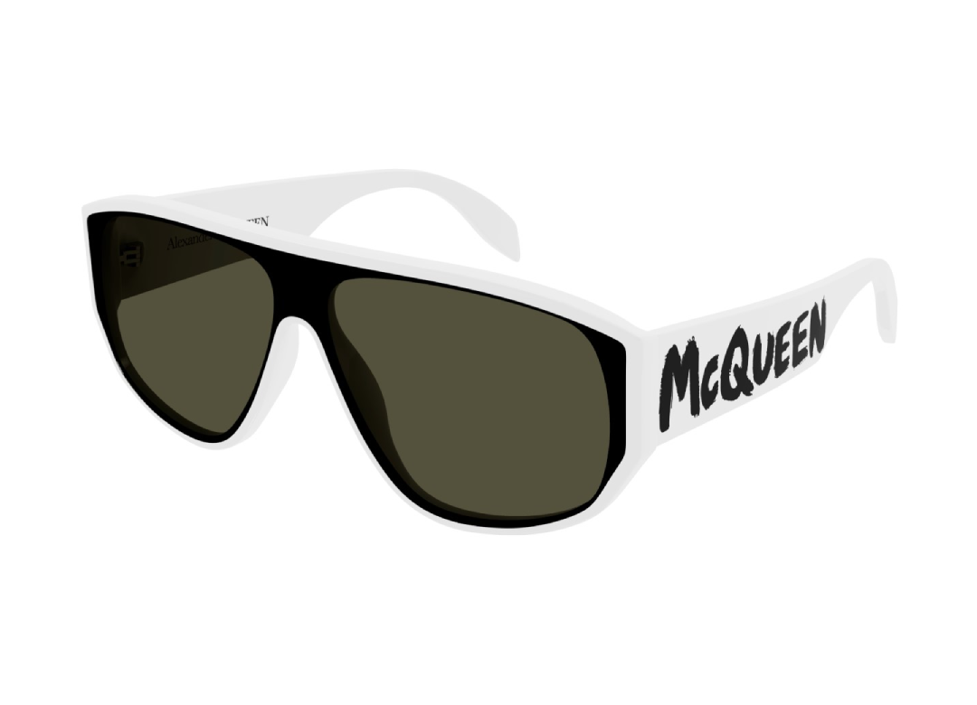 8056376424195 - Alexander McQueen Herren AM0386S 003 Gläser SONNENBRILLEN Acetat Weiß Grün Maske