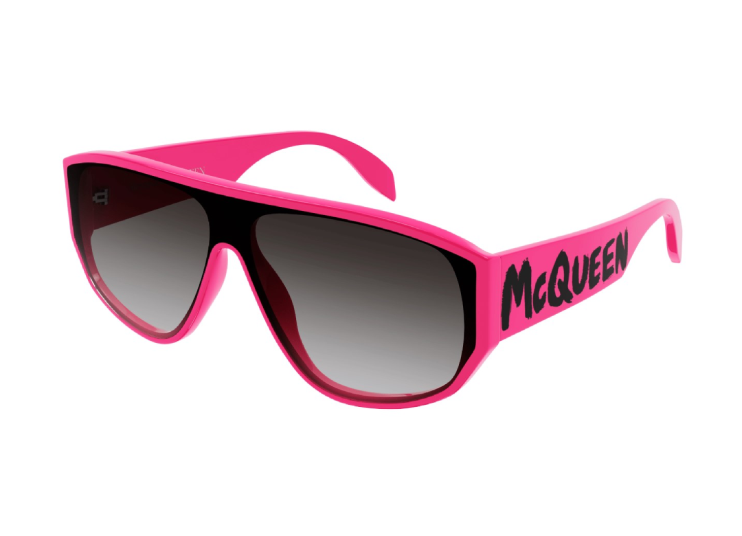 8056376424201 - Alexander McQueen Herren AM0386S 004 Gläser SONNENBRILLEN Acetat Fuchsie Grau Maske  Schattiert