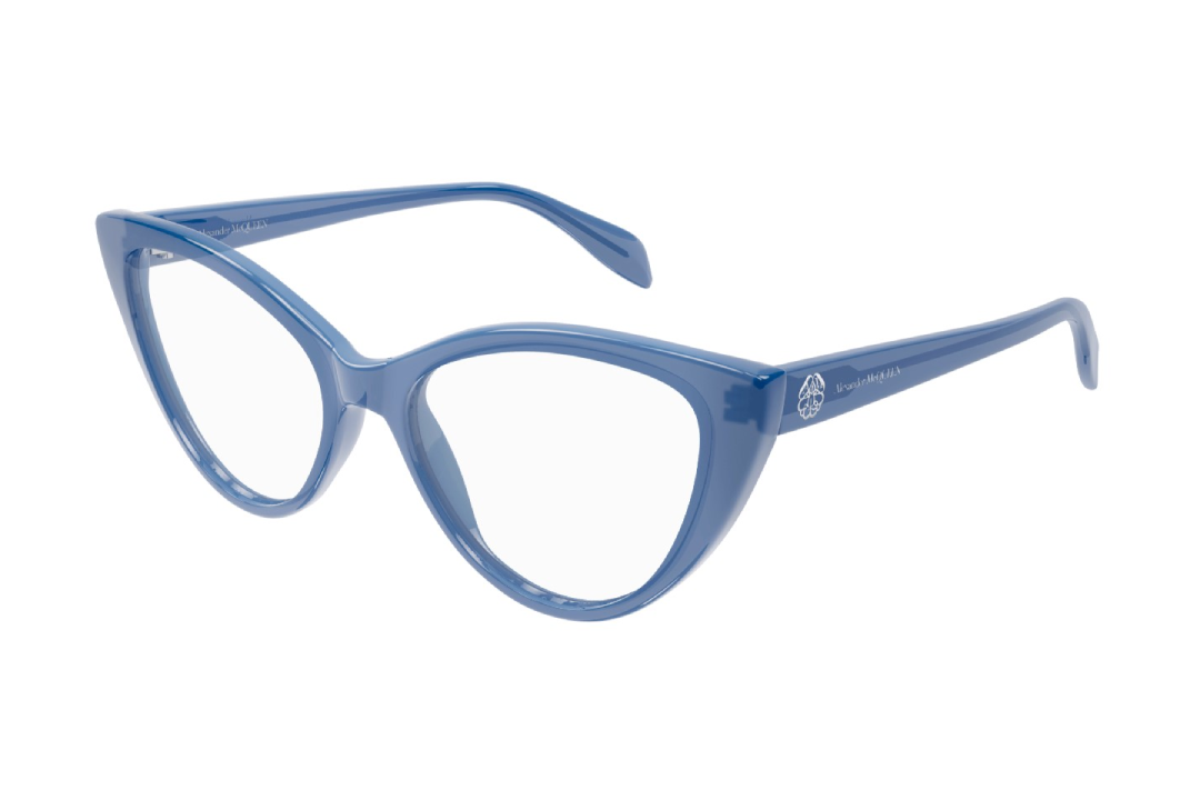 8056376425772 - Alexander McQueen Frau AM0287O 004 Rahmen von BRILLEN Acetat Blau  Katzenauge