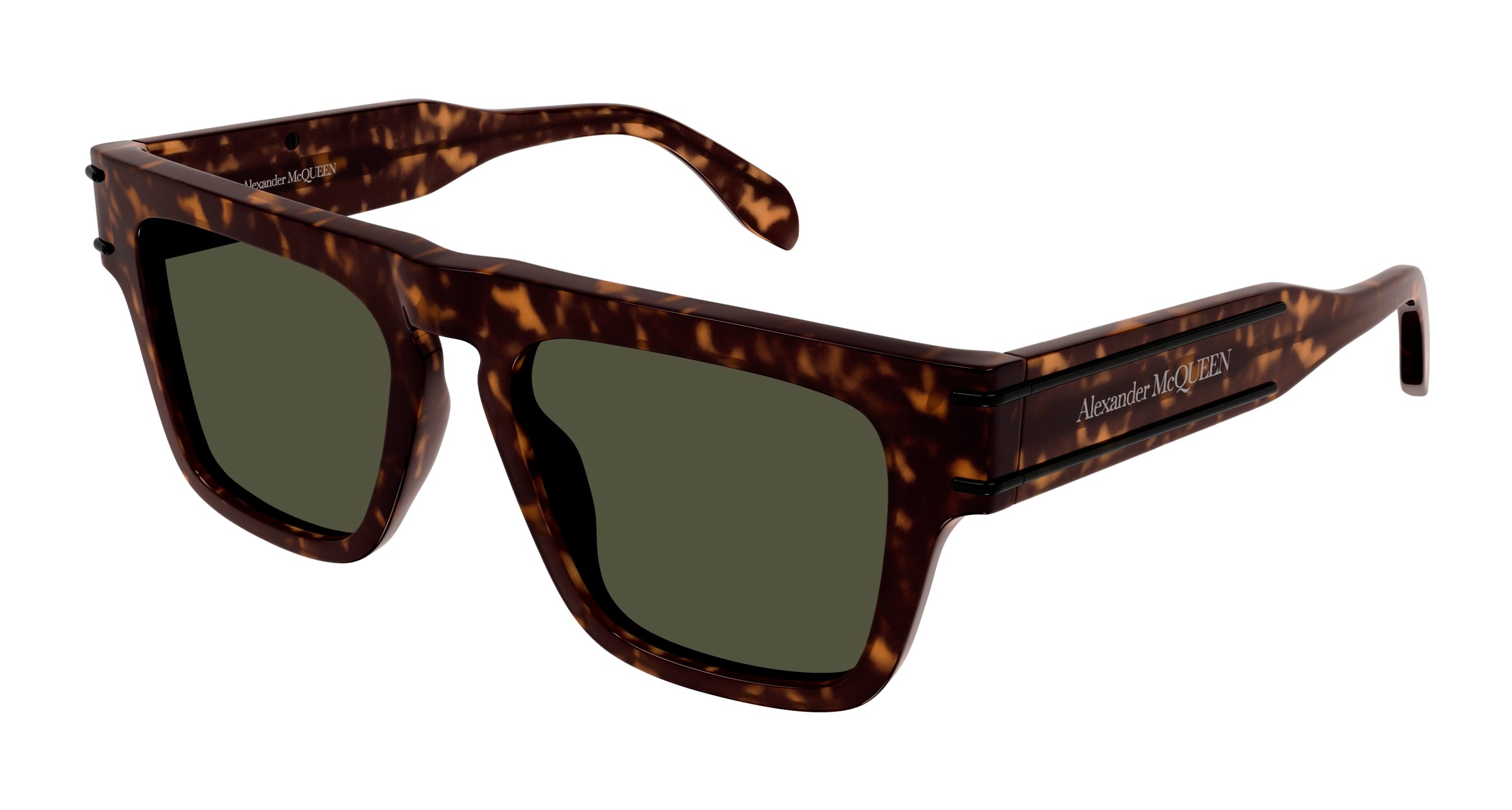 8056376454789 - Alexander McQueen Mann AM0397S 002 Gläser SONNENBRILLEN Acetat Havanna Grün Hocken Normal