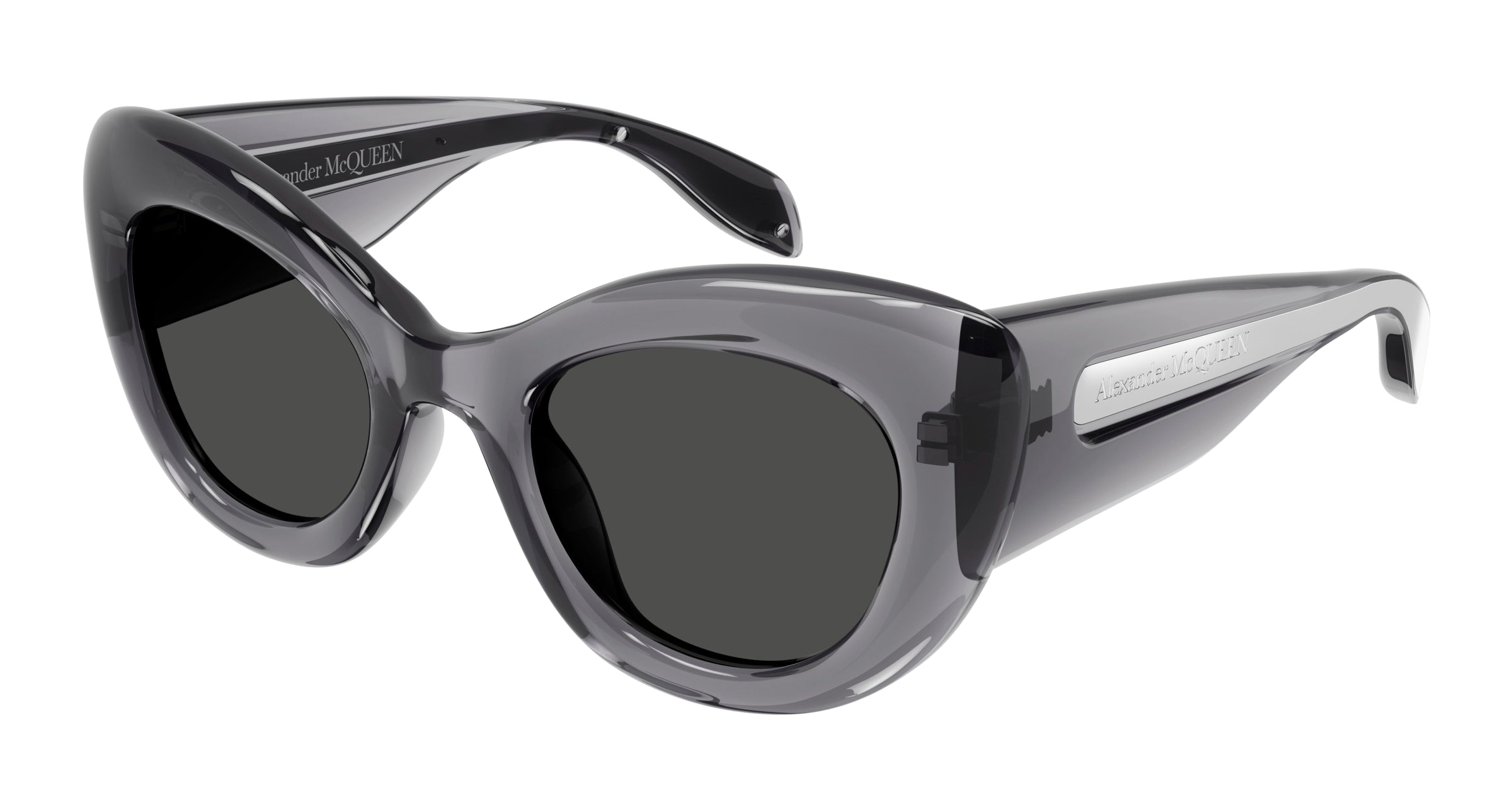 8056376455489 - Alexander McQueen Frau AM0403S 002 Gläser SONNENBRILLEN Bio-Injekt Grau Grau Katzenauge Normal