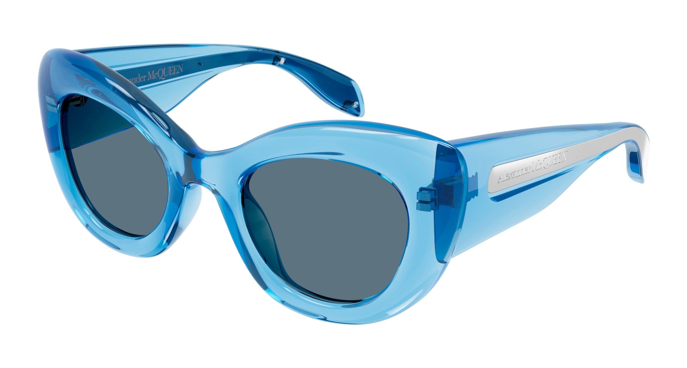 8056376455502 - Alexander McQueen Frau AM0403S 004 Gläser SONNENBRILLEN Bio-Injekt Himmelblau Blau Katzenauge Normal