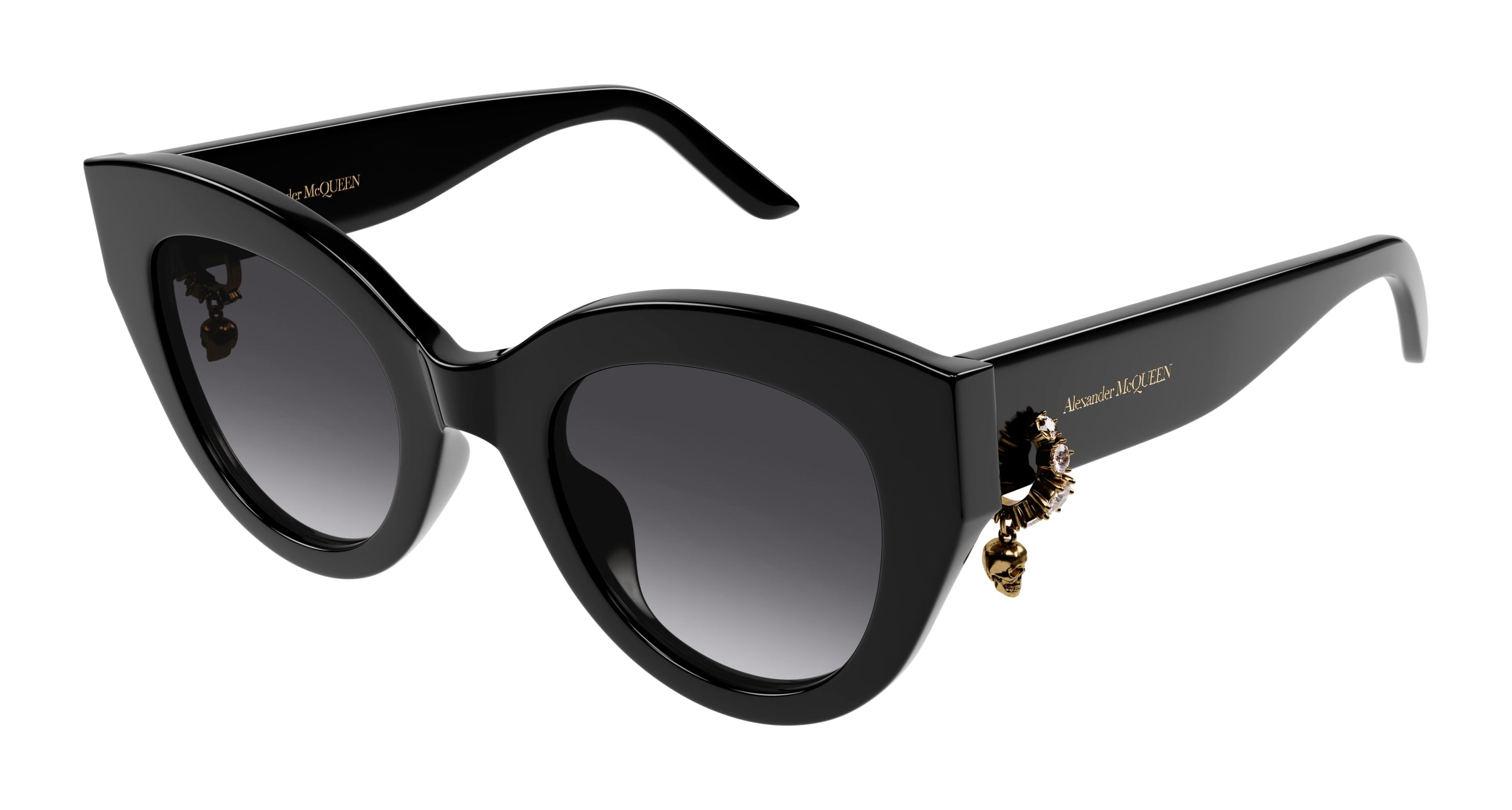 8056376455519 - Alexander McQueen Frau AM0417S 001 Gläser SONNENBRILLEN Acetat Schwarz Grau Katzenauge Normal Schattiert