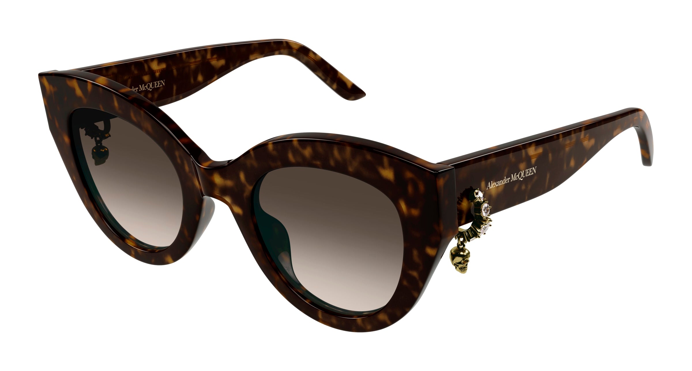 8056376455526 - Alexander McQueen Frau AM0417S 002 Gläser SONNENBRILLEN Acetat Havanna Braun Katzenauge Normal Schattiert