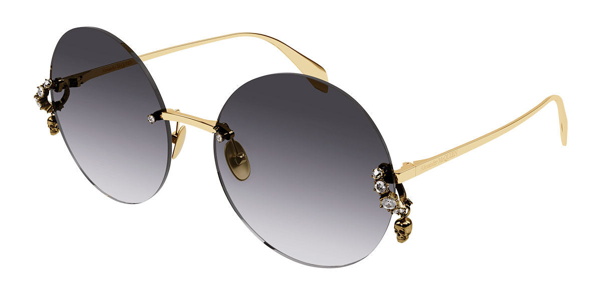 8056376455557 - Alexander McQueen Frau AM0418S 001 Gläser SONNENBRILLEN Metall Gold Grau Kreisel