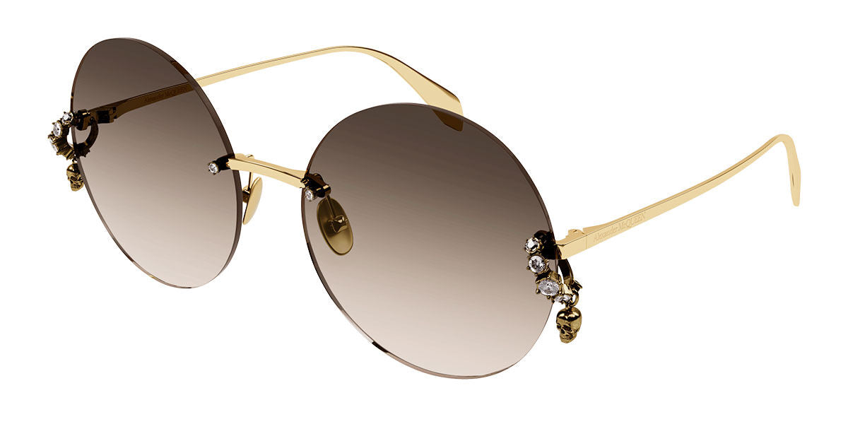 8056376455564 - Alexander McQueen Frau AM0418S 002 Gläser SONNENBRILLEN Metall Gold Braun Kreisel