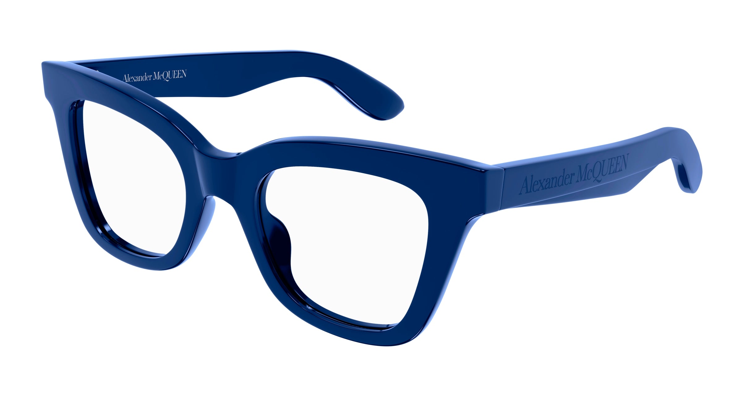 8056376455700 - Alexander McQueen Frau AM0394O 004 Rahmen von BRILLEN Acetat Blau  Katzenauge