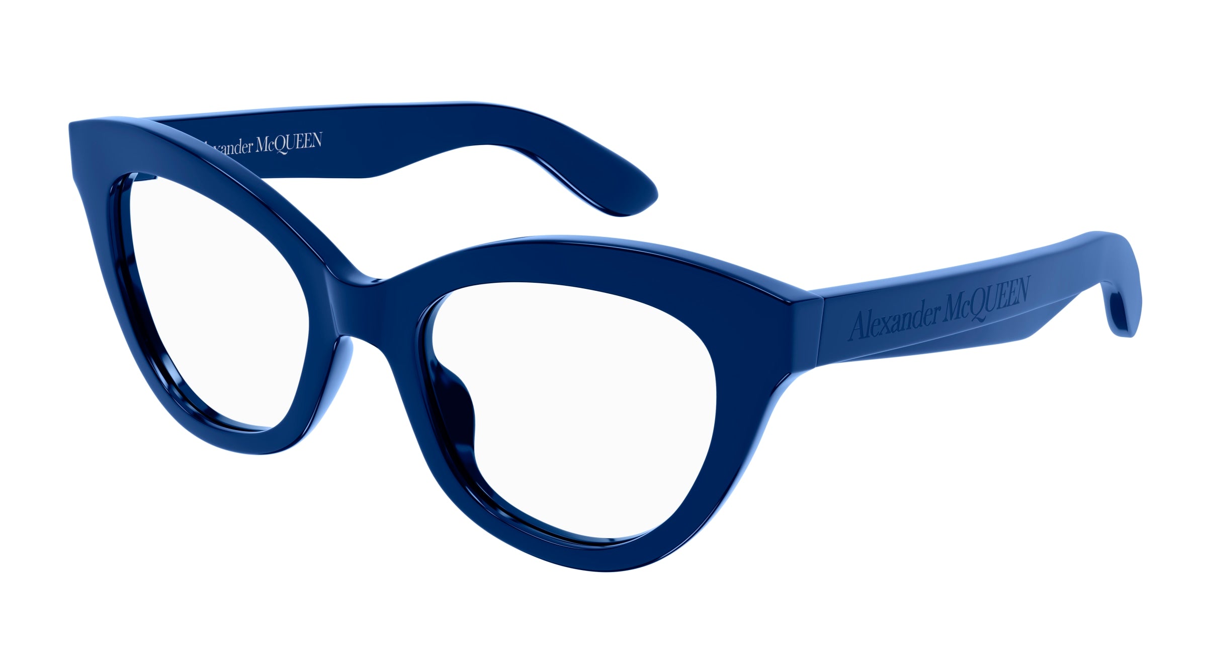 8056376455748 - Alexander McQueen Frau AM0395O 004 Rahmen von BRILLEN Acetat Blau  Katzenauge