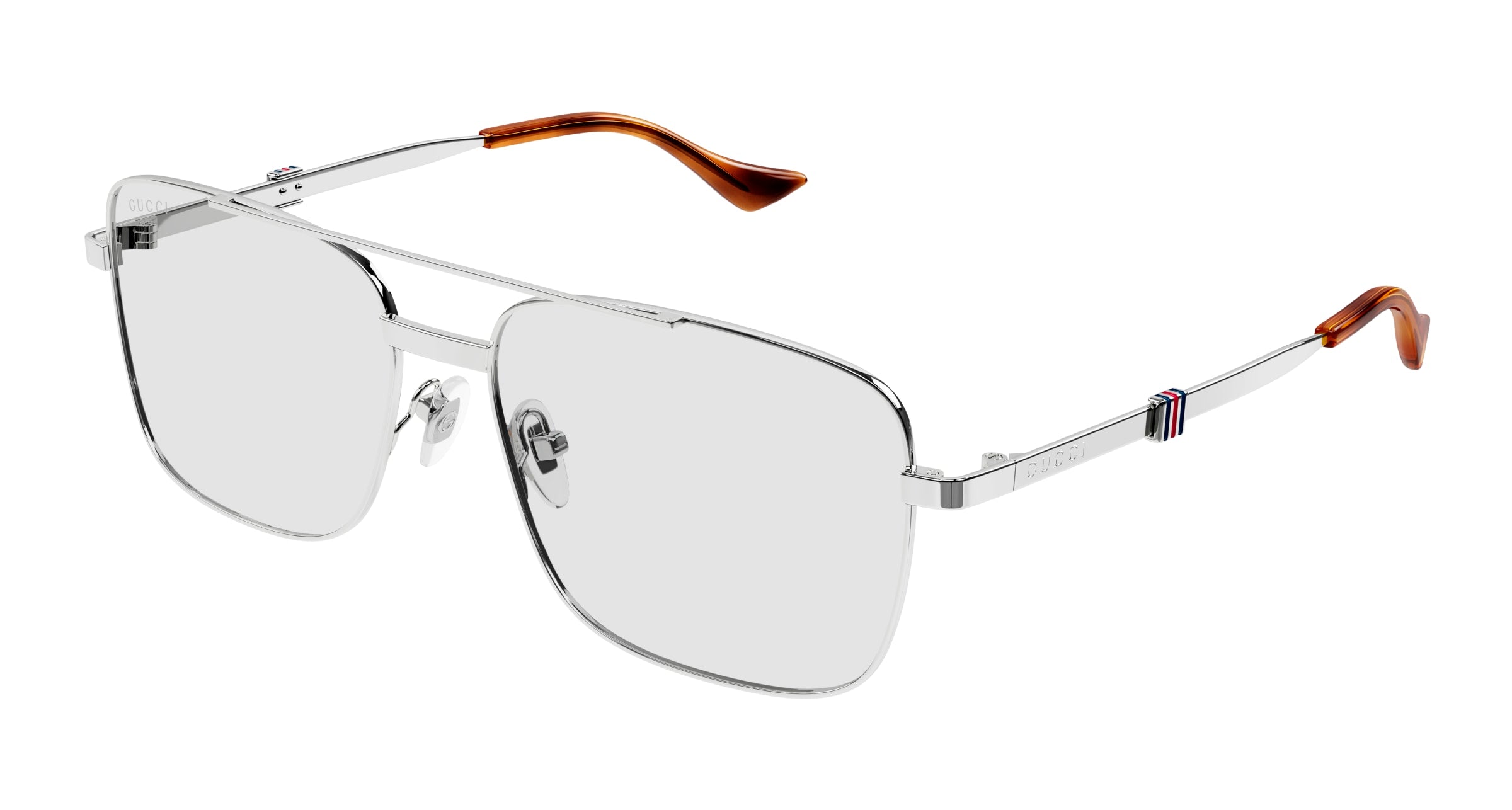 8056376461114 - Herren GG1441S 005 Gläser SONNENBRILLEN Metall Silber Transparent Quadratisch Normal