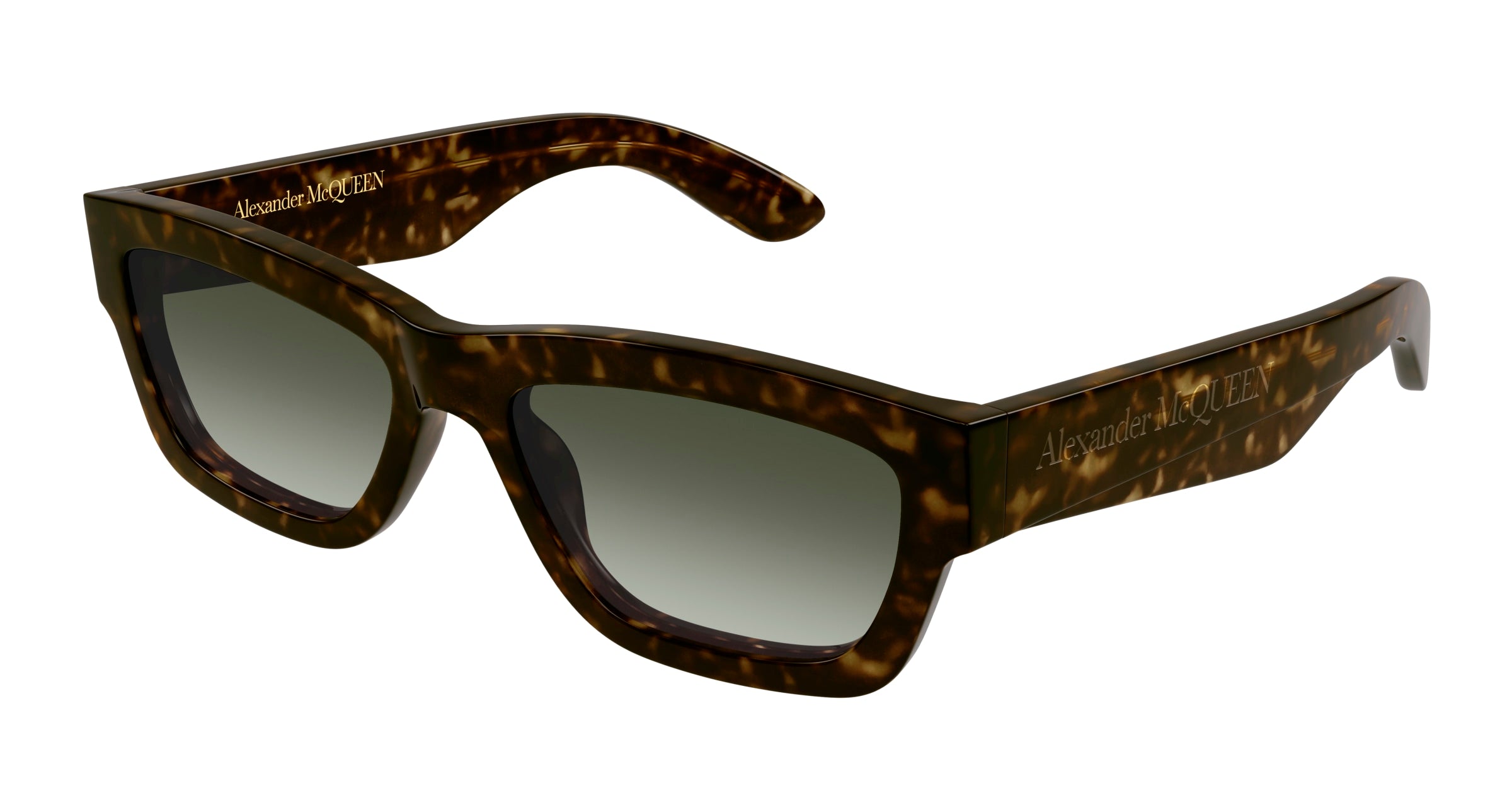 8056376469738 - Alexander McQueen Unisex AM0419S 002 Gläser SONNENBRILLEN Acetat Havanna Grün Quadratisch  Schattiert