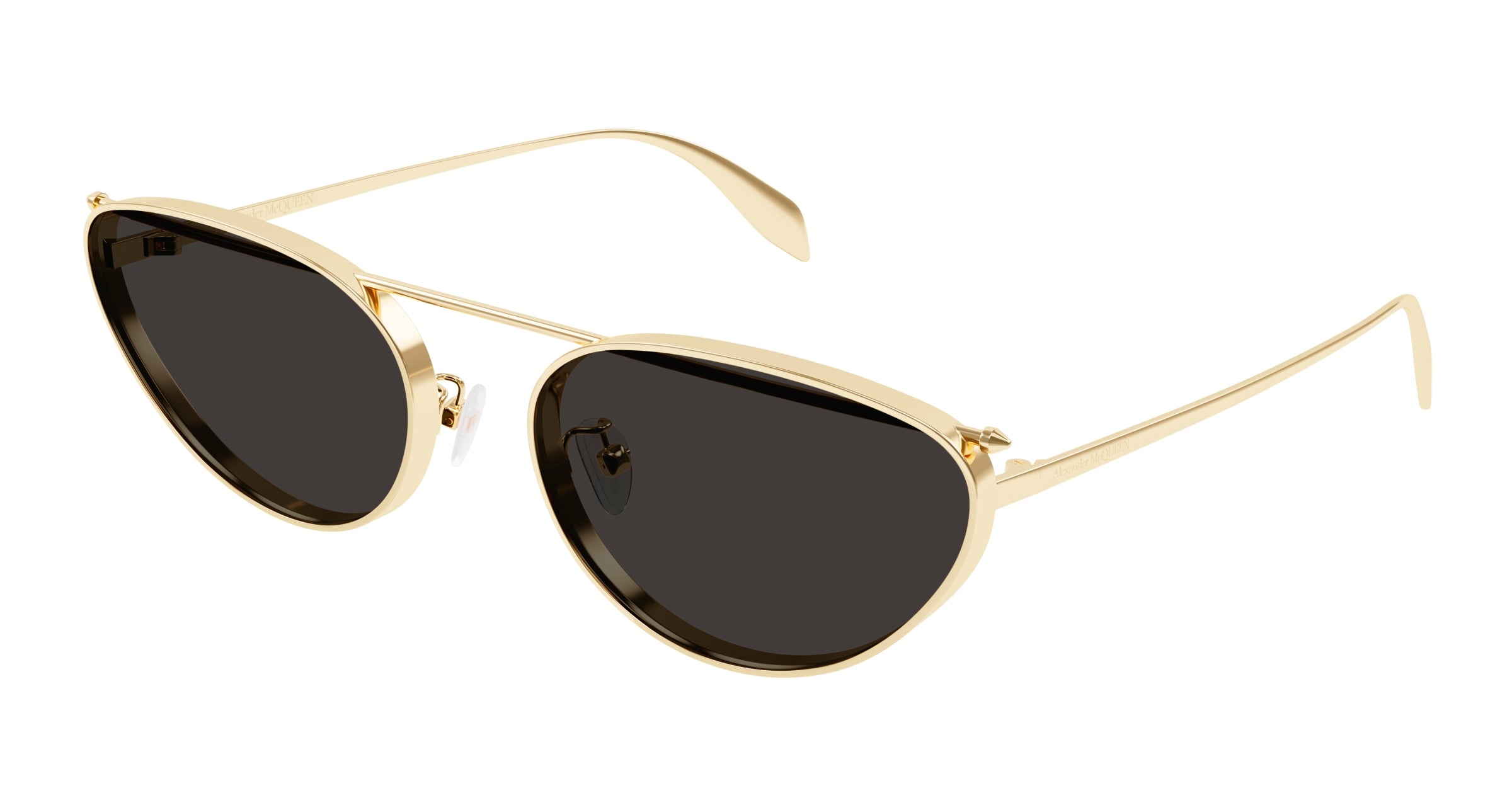 8056376470079 - Alexander McQueen Frau AM0424S 001 Gläser SONNENBRILLEN Metall Gold Grau Katzenauge