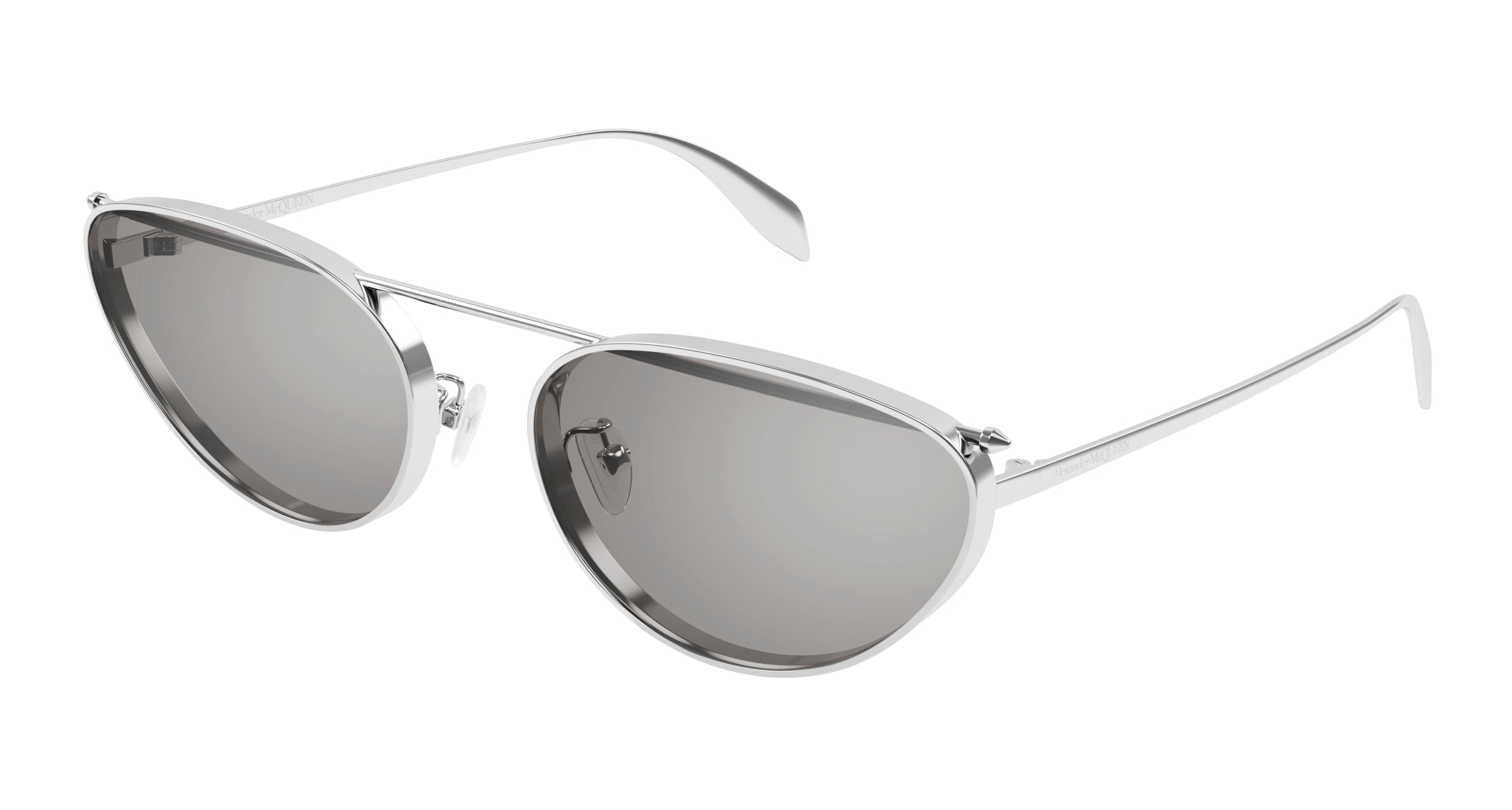 8056376470109 - Alexander McQueen Frau AM0424S 004 Gläser SONNENBRILLEN Metall Silber Grau Katzenauge Gespiegelt Blitz