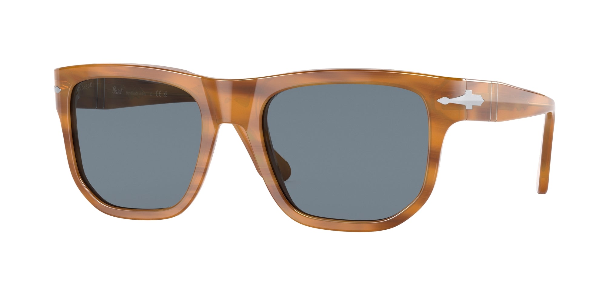 8056597745017 - Unisex PO3306S 960 56 Gläser SONNENBRILLEN Acetat Braun abgestreift Hellblau Quadratisch