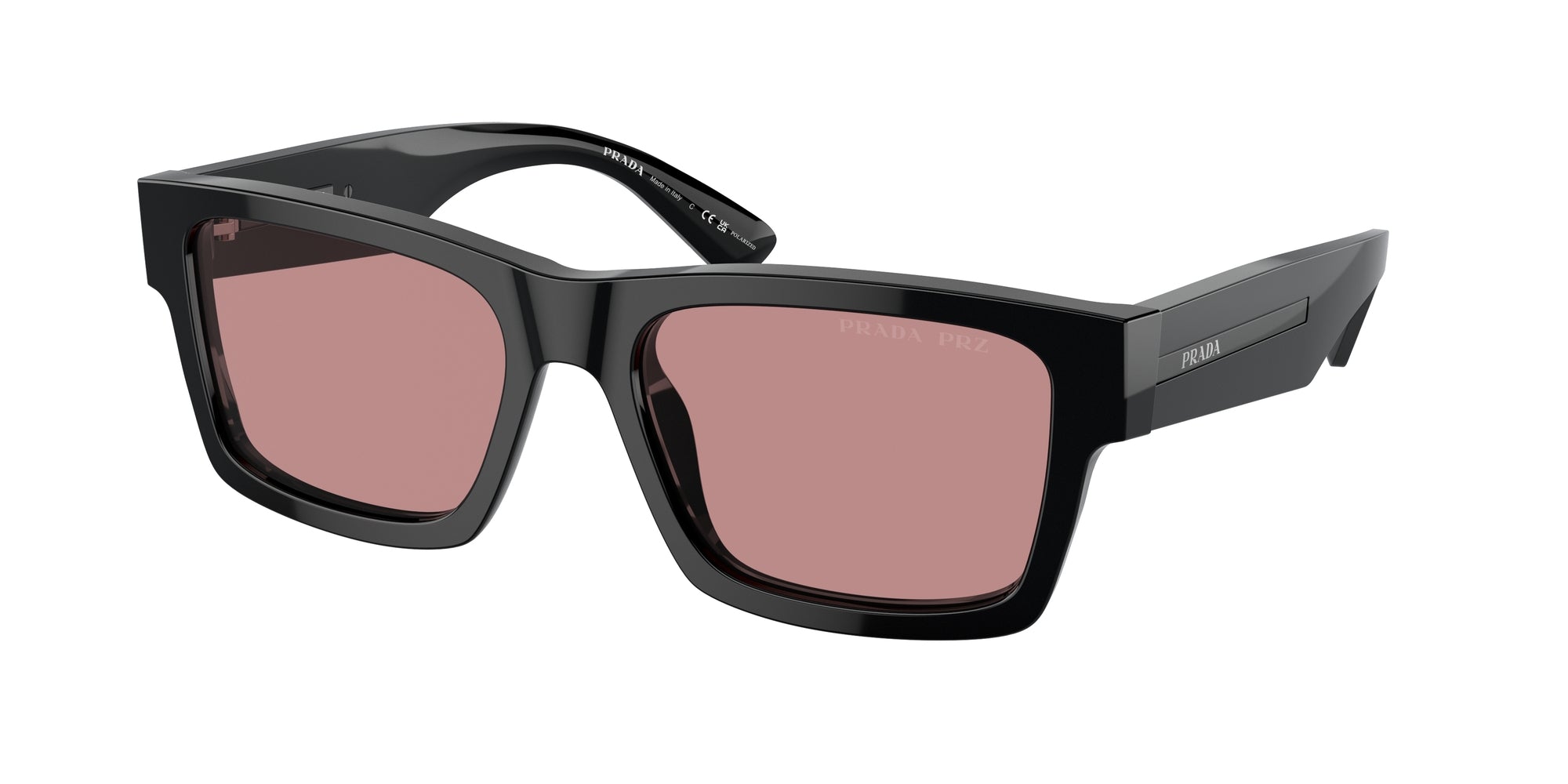 8056597877404 - Herren PR 25ZS  1AB05Z Gläser SONNENBRILLEN Acetat Schwarz Rosa Quadratisch Polarisiert Anti -Reflex