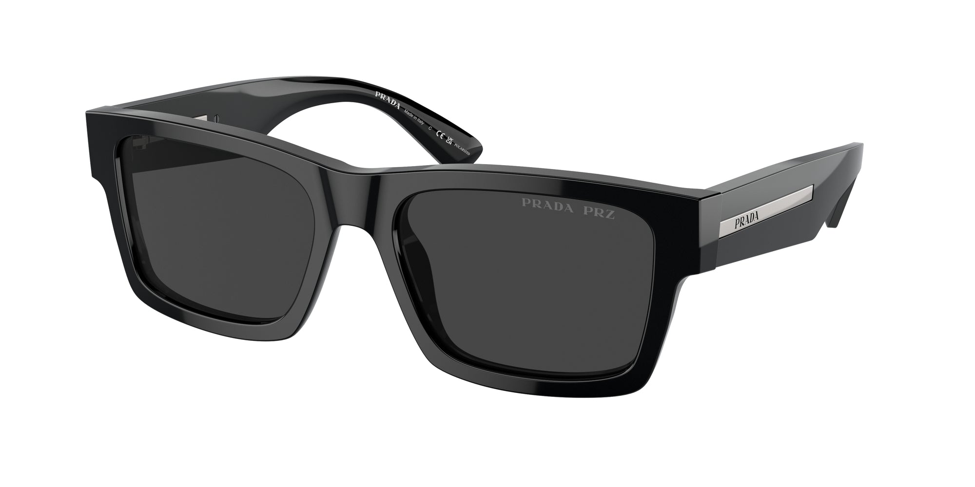 8056597877428 - Herren PR 25ZS  1AB08G Gläser SONNENBRILLEN Acetat Schwarz Grau Quadratisch Polarisiert Anti -Reflex