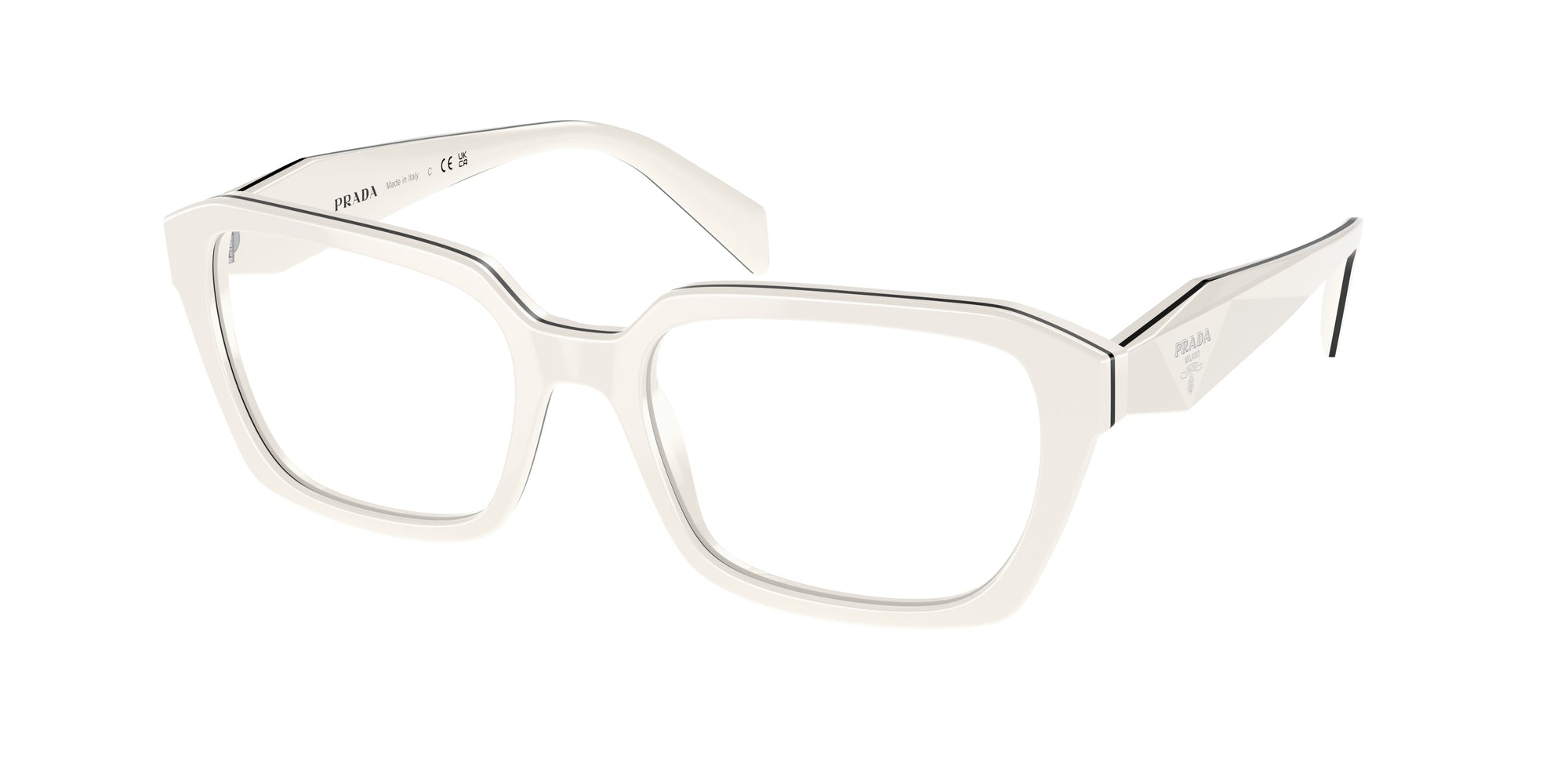 8056597878456 - Damen PR 14ZV  12J1O1 Rahmen von BRILLEN Acetat Weiß Transparent Geometrisch Normal