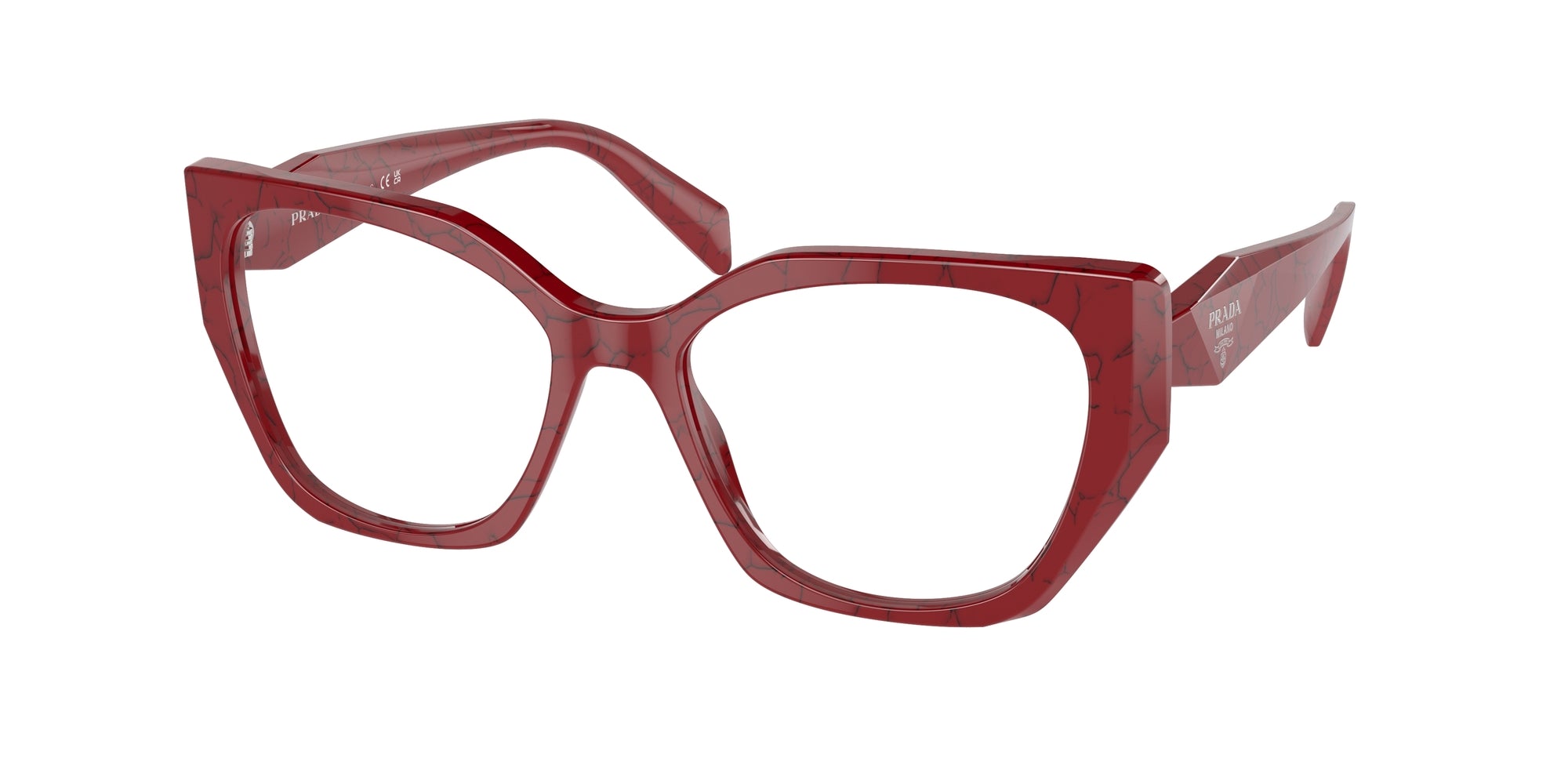 8056597880275 - Damen PR 18WV  15D1O1 Rahmen von BRILLEN Acetat Rot Transparent Geometrisch Normal