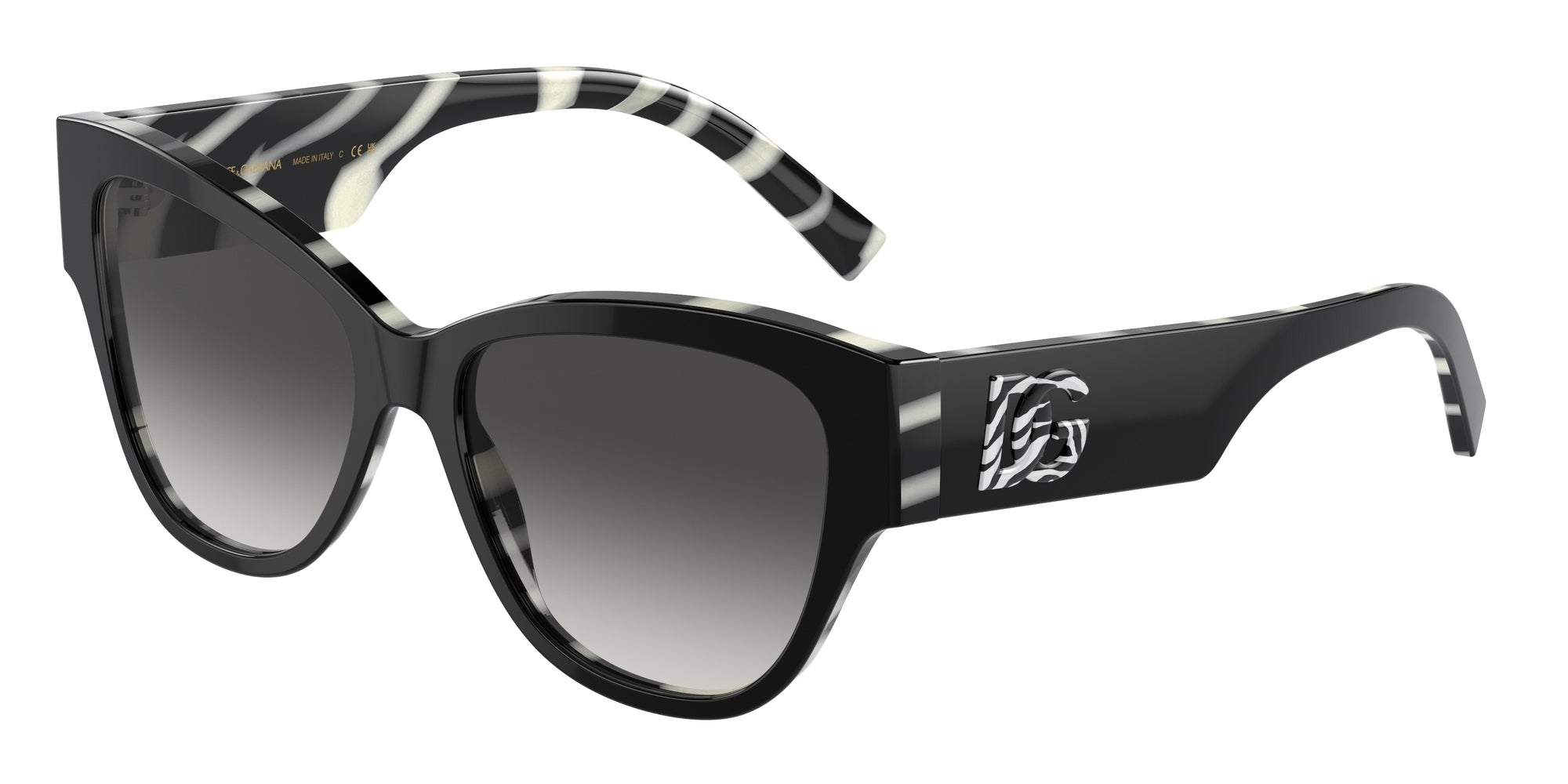 8056597947848 - Frau DG4449  3372 P Gläser SONNENBRILLEN Acetat Schwarz Zebra Grau Schmetterling Normal Sfumato