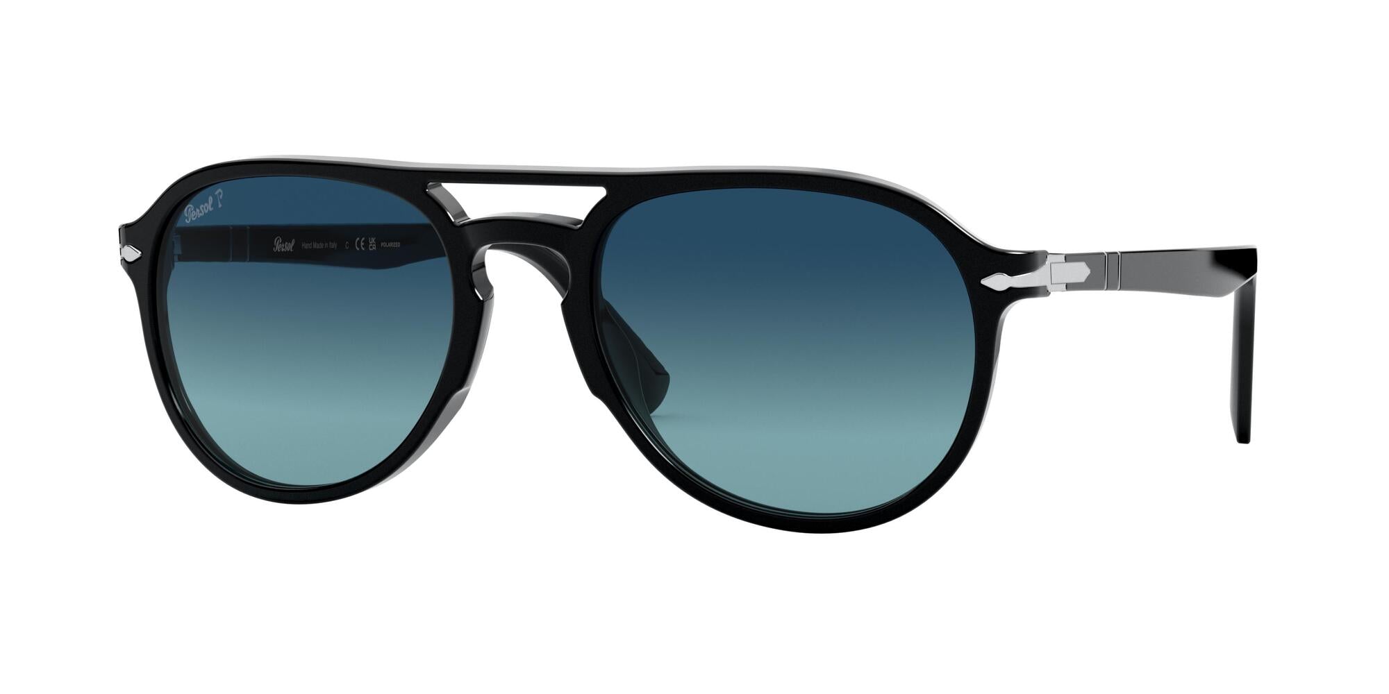 8056597966658 - Unisex PO3235S EL PROFESOR SERGIO 095 S3 Gläser SONNENBRILLEN Acetato Schwarz Blau Pilot Polarisiert Schattiert