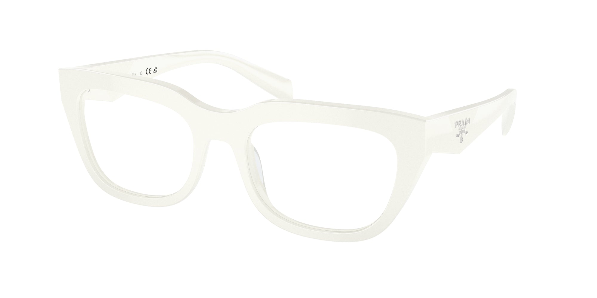 8056597969871 - Damen PR A06V  17K1O1 Rahmen von BRILLEN Acetat Weiß Transparent Geometrisch Normal