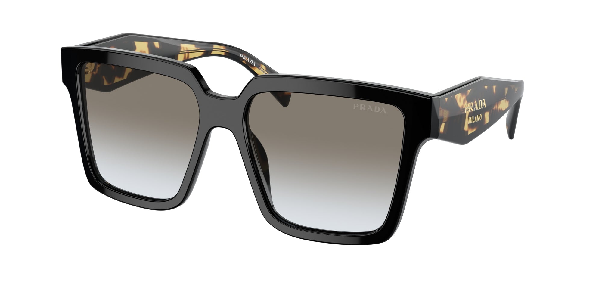 8056597975742 - Damen PR 24ZS  1AB0A7 Gläser SONNENBRILLEN Acetat Schwarz Grau Quadratisch Normal Schattiert