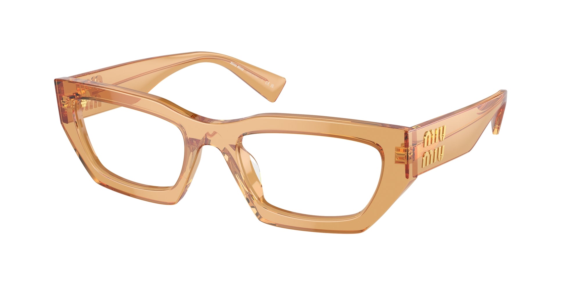 8056597980142 - Damen MU 03XV  16Q1O1 Rahmen von BRILLEN Acetat Gelb Transparent Geometrisch Normal