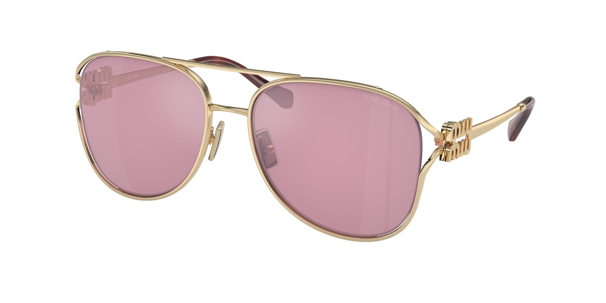 8056597981071 - Damen MU 52ZS  ZVN50D Gläser SONNENBRILLEN Metall Gold Rosa Pilot Normal Spiegel