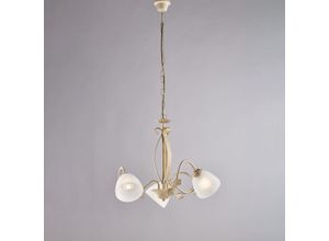 8057724580426 - Belight - Lampadario in ferro laccato avorio con decorazione oro antico e diffusori in vetro diametro 13 alabastro bianchi 3 luci H43 - max 103 - Ø51