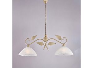 8057724580655 - Belight - Lampadario in ferro laccato avorio con decorazione oro antico e diffusori in vetro diametro 30 alabastro bianchi 2 luci H36 - max 96 - l