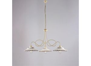 8057724581041 - Belight - Lampadario in ferro laccato avorio e decorazione effetto decapè con diffusori in ceramica diametro 30 bianco e marrone 3 luci H55 - max