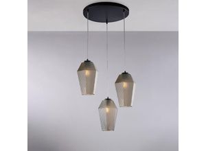 8057724581867 - Belight - Sospensione in ferro laccato nero con cavi elettrici regolabili e diffusori in vetro soffiato grigio specchiato con decoro in rilievo 3