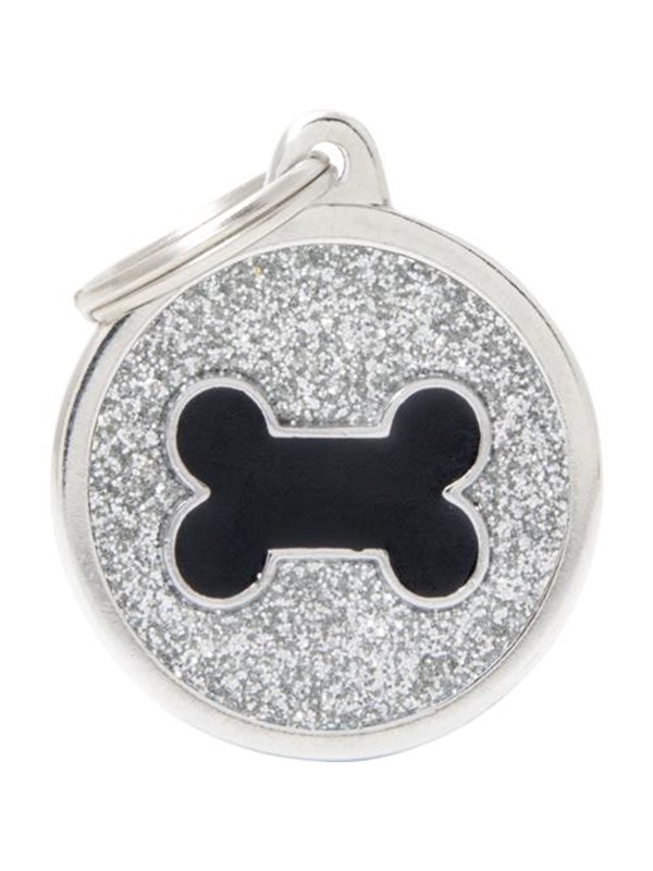 8058773272324 - Shine Big Circle Grey Glitter Black Bone ID Tag