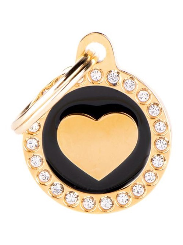 8058773278739 - Glam Gold Heart Black Circle Strass ID Tag