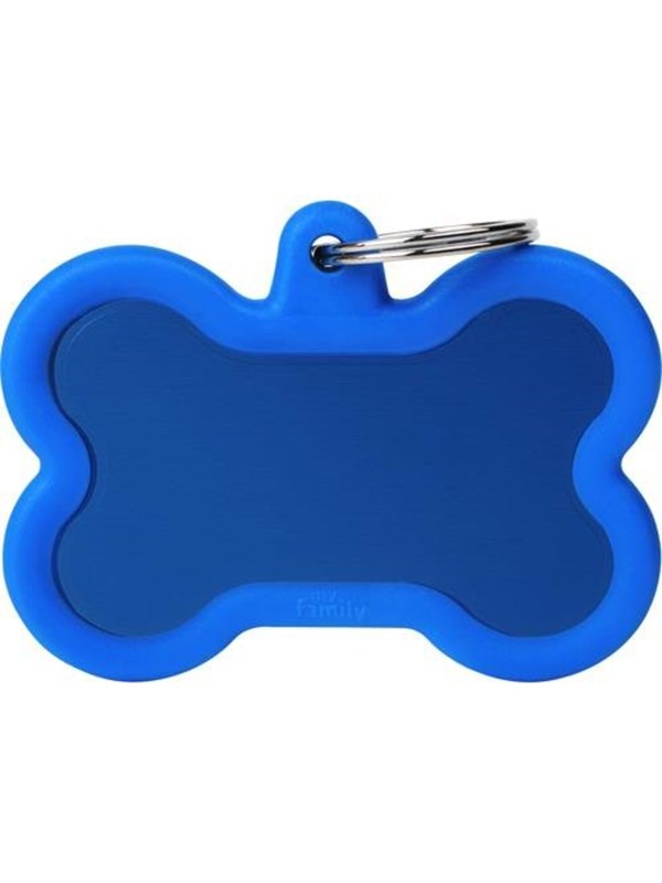 8058773279729 - ID Tag - Hushtag Collection - Aluminium XL Blue Bone With Blue Rubber