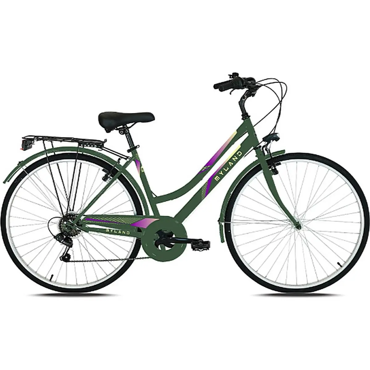 8059796061360 - Damen City Fahrrad MYLAND 28 Grün-Lila mit Shimano 7-Gang Größe S