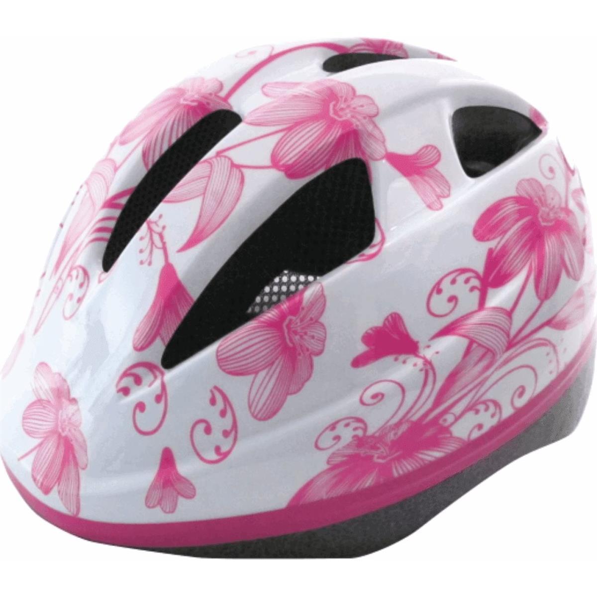 8059796065870 - Mädchenhelm mit Blumenmuster Weiß und Rosa 52-56 cm - EN1078 Zertifiziert