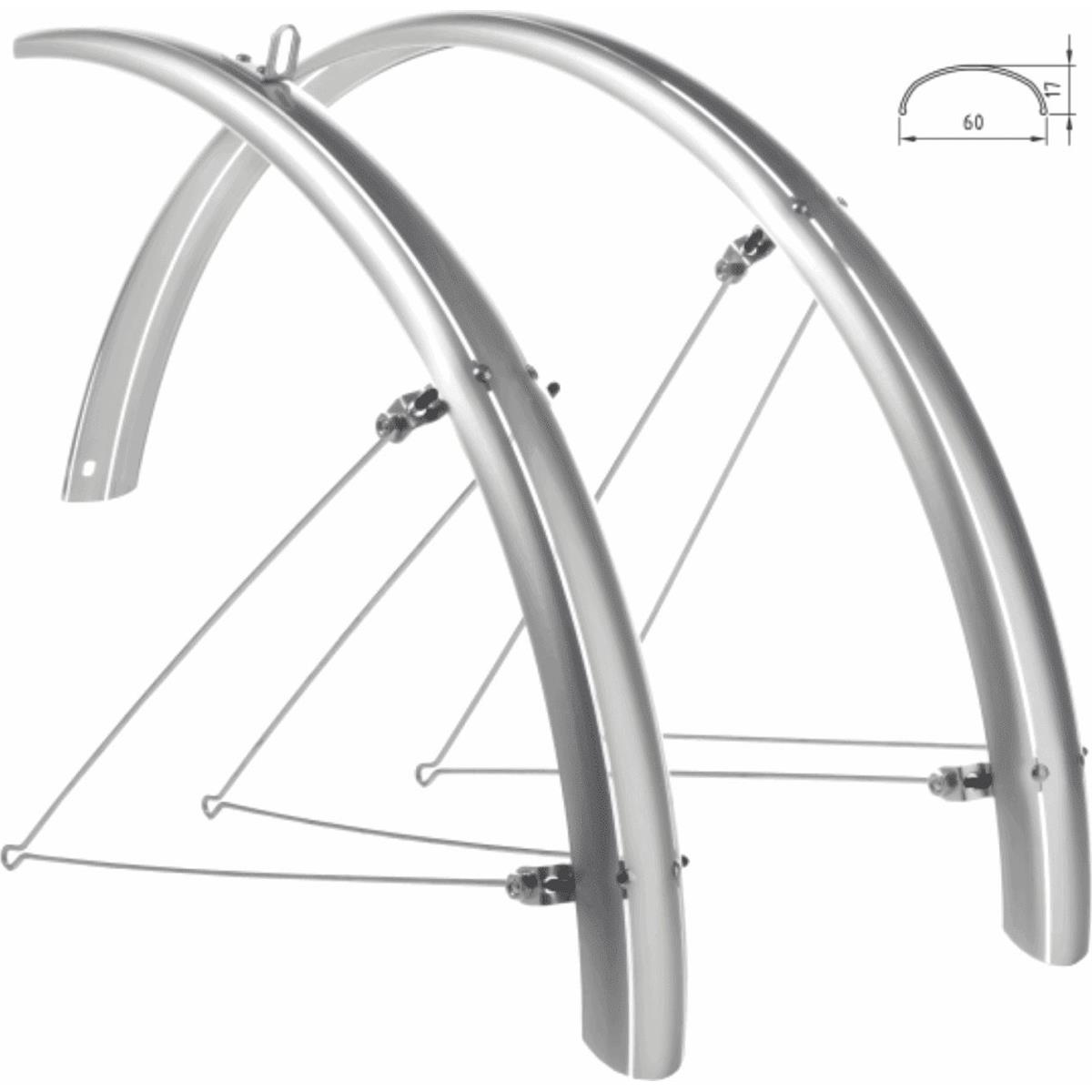 8059796066488 - Silberne Schutzbleche 26 60mm aus Polycarbonat für Urban Bikes - Komplettset