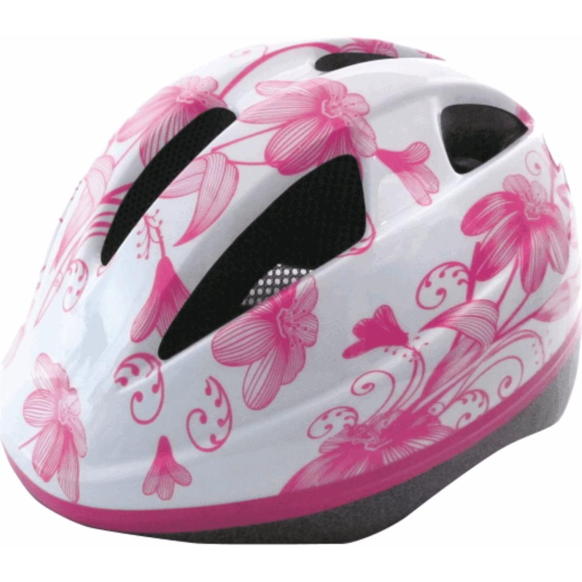 8059796067409 - Mädchenhelm mit Blumenmuster Weiß und Rosa 48-52cm - EN1078 Zertifiziert