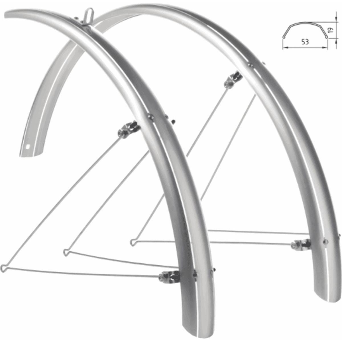 8059796067508 - Silberne Polycarbonat-Schutzbleche 20 für Urban Bikes - Komplettset mit Stangen und Klemmen