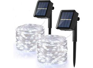 8102082534939 - 2er-Set] Solar-Lichterkette für den Außenbereich 120 LEDs wasserdichte Solar-Guinguette-Girlande 12 m 8 Modi Kupferdraht-Girlande für Garten