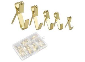 8102082538623 - 130-teiliges Metall-Wandhaken-Bilderhaken-Set mit Nagelset Wand-Fotohalter-Haken Bilderrahmen-Aufhänger (Goldfarbe)