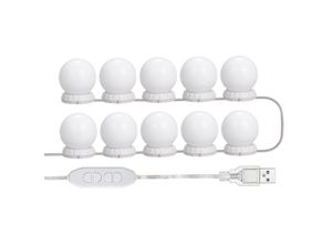 8130966037146 - XVX - LED-Spiegelbeleuchtungsset für Schminktisch mit 10 verstellbaren Glühbirnen 10 Helligkeiten und 3 Beleuchtungsmodi USB-Typ Weiß – Weiß