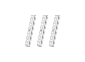 8130978271439 - 3er-Pack Schrankleuchten mit LED-Bewegungsmelder batteriebetrieben überall aufsteckbar kabellos Beleuchtung unter dem Schrank 10 LEDs kabellos