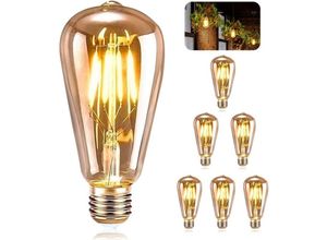 8131003605472 - Aiperq - Vintage Edison Glühbirne E27 6 Stück E27 Vintage Glühlampe ST64 Retro Dekolampe led Edison Glühbirne Antiklampe 4W Warmweiß für Café Bar