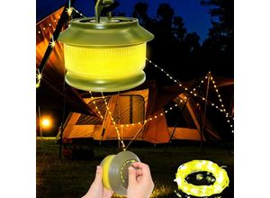 8131003612258 - Rollbare Camping-Lichterkette 20 m 3000-mAh-Akku 350 Lumen 5 Beleuchtungsmodi wasserdicht tragbar wiederaufladbar für Camping Dekoration