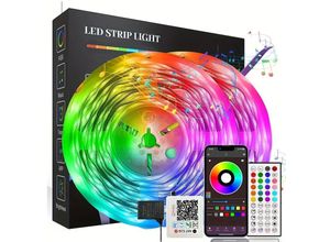 8131003622943 - 2 x 10 m mehrfarbige LED-Ultradünne Bluetooth-Controller-Lichtleisten 44 Tasten + 16 Lichter geeignet für Dekoration Hochzeiten und Partys