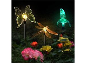 8131003955393 - Aiperq - 3er-Pack Solar-Gartenleuchten Schmetterlings- Kolibri- Libellenform solarbetriebene led mehrfarbig