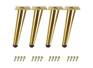 8131010832885 - Petites Ecrevisses - 4er Kegel Möbelbeine 10cm Schrank Füße Schräge Möbelfüße aus Metall mit Rutschfeste Matte und Schrauben Gold