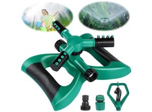 8131010839709 - Petites Ecrevisses - Gartensprenger 3 Arme Rasensprenger 12 Düsen Wassersprenger für Rasen 360 Grad Rotation Große Abdeckfläche Grün - Vert